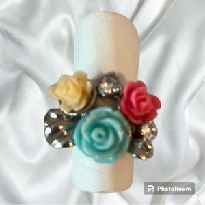 RING floral multi colour ring size 7